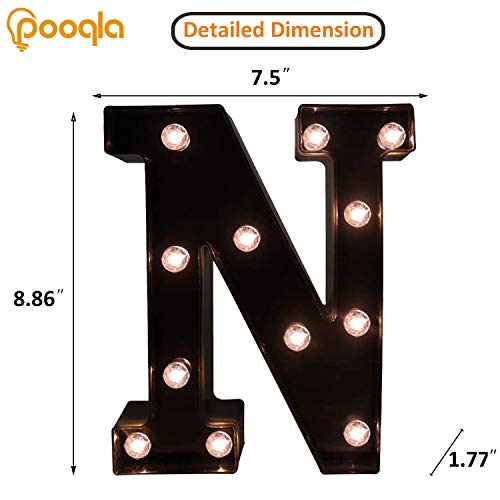 Image of Pooqla Black Light Up Letter N, Marquee Letters Black Room Decor | LED Lighted Letters Birthday Party Decorations, Gifts for Boys Men Christmas Anniversary Night Light Home Bar Room Decoration