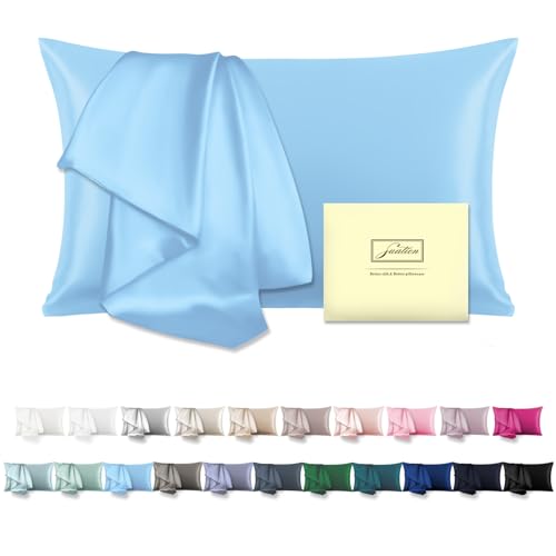 SUATIEN Mulberry Silk Pillow Cases King Size Silk Pillowcase for Hair and Skin with Zipper Soft Breathable Smooth Cooling Silk Pillow Case for Sleeping,Gifts for Women (Sky Blue,20"X 36",1Pcs)