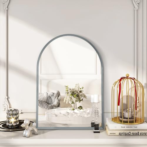 Image of Arch Wall-Mounted Mirror Aluminum Alloy Frame Bathroom Wall Mirror for Vanity Living Room, Bedroom Entryway Room Home Decor 20 inchx16 inch