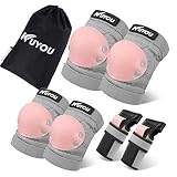 Kinder Schützer inliner Schonerset Schutzausrüstung 6 in 1 Knieschoner Ellenbogenschützer Handgelenkschoner Protektorenset für Skateboard Roller Skaten Fahren Outdoor Sport (Hell rosa/grau)