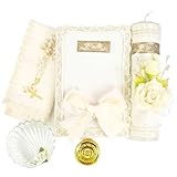 5 Pcs Ivory/Cream Baptism Candle Set - Velas para bautizo - Vela de bautizo - Catholic baptisms Candle Set - Baptism kit with Bible, Shell and Candle