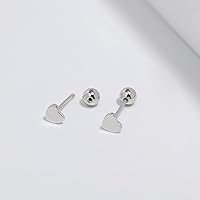 Vista 2 de Meissa Aretes de bola de plata de ley 925 minimalistas con diseño de corazón para dormir en la espalda, aretes para múltiples piercings, unisex