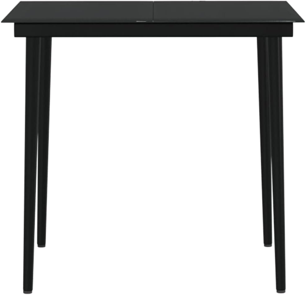 vidaXL Patio Dining Set Made of Poly Rattan & Powder-Coated Steel Frame; Comprises Table with Glass Top & 4 Chairs; Thick Cushions - Brown & Black