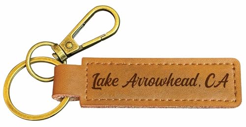 R and R Imports Lake Arrowhead California Souvenir Leather Keychain