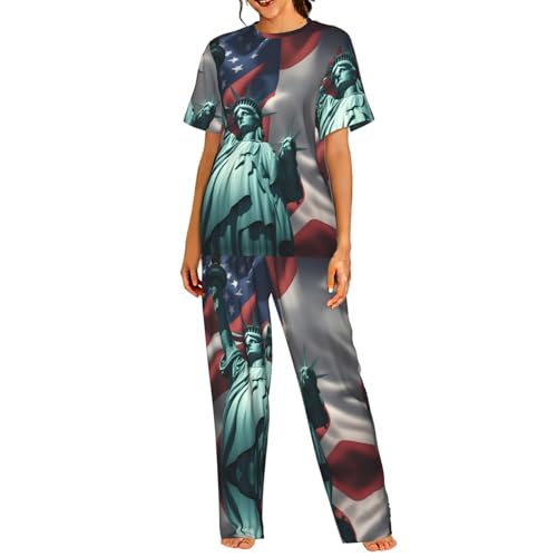 Pyjama 2 pièces femme manches courtes pantalon long contre la chaleur nocturne taille S au 3XL