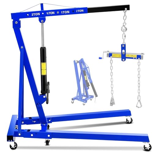 GlowSol 2 Ton Hydraulic Engine Hoist with Lever Stabilizer, Cherry Picker Engine Hoist, 4400LBS Heavy Duty Garage Crane with 6 Swivel Casters & Adjustable Telescopic Boom, for Auto Repair &