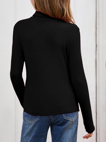 Milumia Girl's Casual Rib Knit Mock Turtle Neck Tee Long Sleeve Fitted T Shirt Tops2