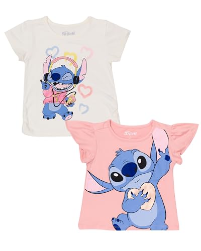 Disney Lilo & Stitch 2-Pack Short Sleeve T-Shirt, Girls Cute Outfits for Toddlers (Rose, 5T)