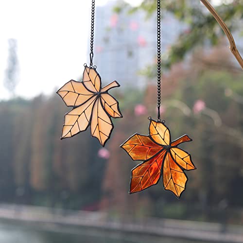 Haosum Maple Leaves Suncatcher For Window,Stained Glass Window Hanging, Home Decorations,Fall Leaves Decor, Gifts For Women… #TOP6
