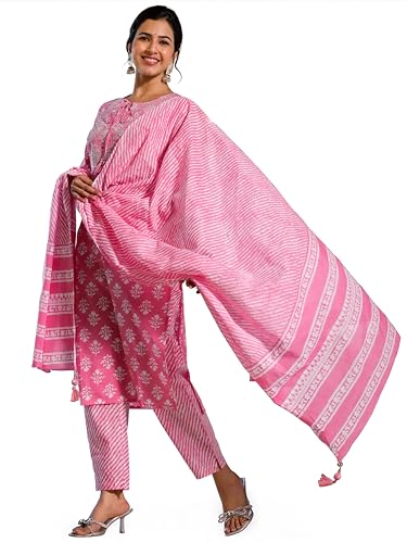 Image of MIRCHI FASHION Pure Cotton Women Straight Batik Printed Kurti Set with Dupatta and Pant