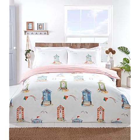Nautical Seaside Boats Beach Hut Sail Single Duvet Cover Reversible Bedding Set With Pillowcase (Single) Cover