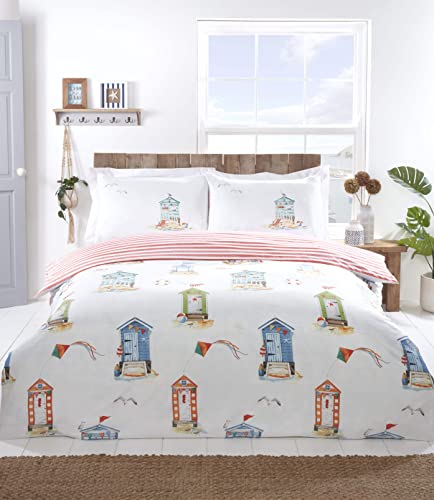 C Stores Nautical Seaside Boats Beach Hut Sail Double Duvet Cover Reversible Bedding Set With Pillowcase (Double)
