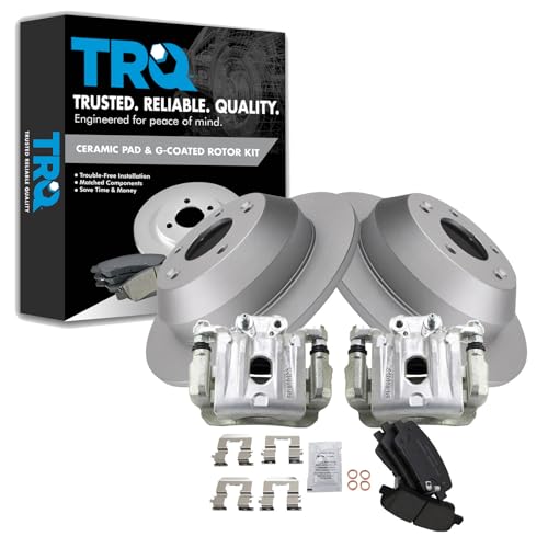 Image of TRQ Rear Brake Pad and Rotor Set Ceramic G Coated Rotors Calipers