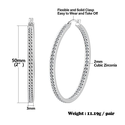 Large Stainless Steel Hoop Earrings For Women, Big Hypoallergenic Hoops Earring Arskro White Rhinestone Crystal Huge Cubic Zirconia Basketball 50Mm 2 Inch Ear Ring Jewelry Gifts For Women Girls Sensitive Ears 2" #TOP3