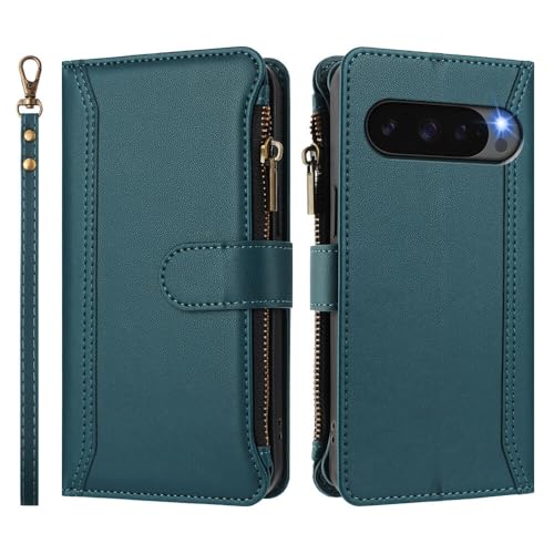 Étui portefeuille Google Pixel 9 Pro XL en cuir vert foncé haute finition