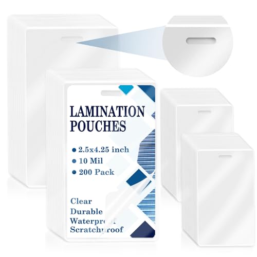 Image of 200 Pieces 10 Mil 2 1 /2 inch x 4 1 /4 inch Luggage Tag Laminating Pouches with Slot Hole Thermal Laminate Pouch Tags Kit Resealable for Work Permits Pass Cards Student ID Cards