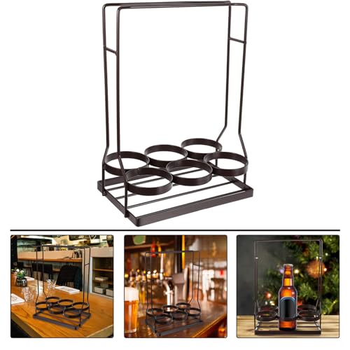 Soporte de vino de hierro con mango de madera para 6 botellas miniatura 3