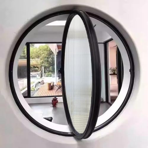 HEFJIAYCIQ Aluminium Alloy Rotatable Round Window, Tempered Glass Wall Décor Porthole Window with Handle, Kitchen Home Decor Casement Window,Black 1,35cm/13.7in