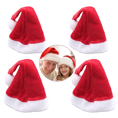 FANGZHE Weihnachtsmütze, 2 Weihnachtsmütze Erwachsene, 2 Nikolausmütze Kinder, Plüsch-Weihnachtsmütze aus rotem Samt, doppellagig, für Weihnachten, Partys, Feste Cover