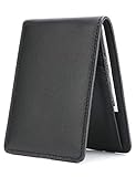 Men's Slim Leather Wallet Small Billfold Front Pocket Wallet with RFID Blocking - Black
