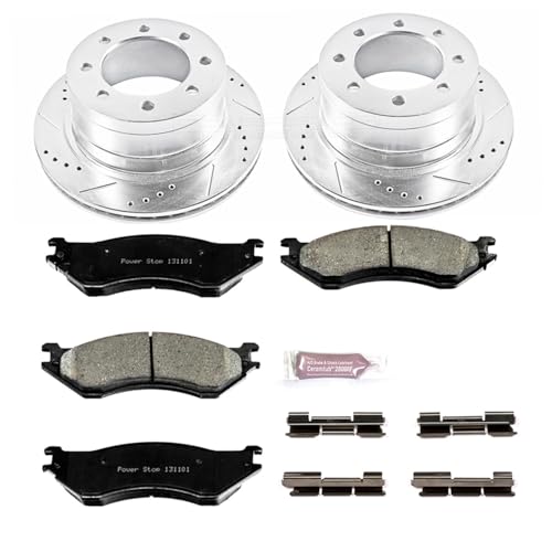 Image of PowerStop Rear Brake Kit for Dodge Ram 1500 2006-08 |Ram 2500 2003-08 |Ram 3500 2003-08 - Drilled and Slotted Disc Rotors with Carbon-Fiber Ceramic Brake Pads Replacement, K5490