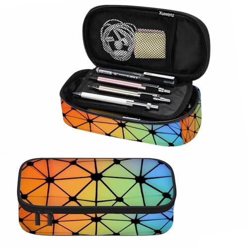 Image of Abstract Lines Pencil Case Organizer Geometric Triangles Fluorescent Neon Stationery Box Makeup Box School Supply for Boy Girl Men Women