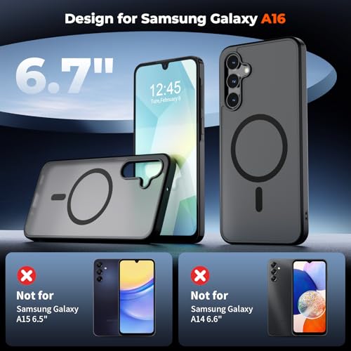 Image of SUPFINE Magnetic for Samsung Galaxy A16 5G Case with Screen Protector, (Built-in Magnets) (Military Grade Drop Protection) Slim Translucent Shockproof Phone Case,Black