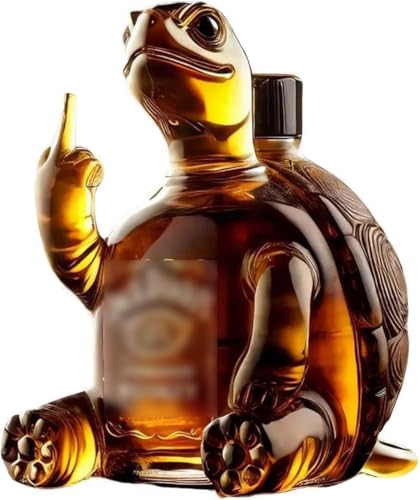 OrangeClub 350ML Whiskey Decanter, 3D Turtle Art Statue Sculpture Whisky Decanter with Stopper, Glass Turtle Funny Animal Glass Wine Bottle for Gift & Home Bar Decor (Reinforced)
