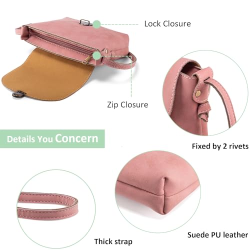 LaRechor Kleine Umhängetasche Damen mit Sicher Schloss, Vegan Leder Handtasche Mini Mädchen Teenager Frauen Tasche zum Umhängen (Pink)
