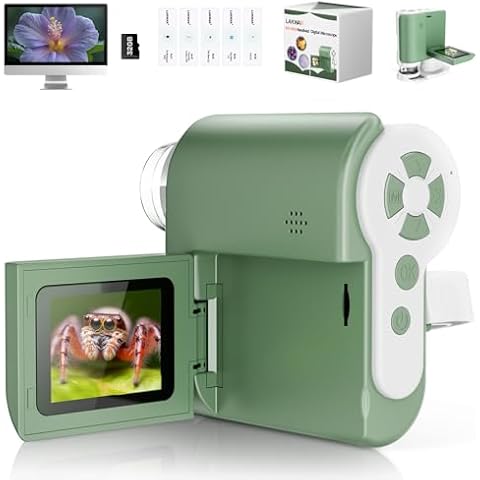 Portable Handheld Microscope for Kids with 2-inch-Screen: 1000x HD Digital Microscope for Kids Educational Science Kit, Christmas Birthday Gifts for Kids Age 5 6 7 8 9 10 11 12 (Green) Cover