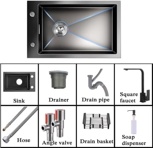 304 Stainless Steel Square Bar Sink with Soap Dispenser - Compact 38x30cm Kitchen Dishwashing Sink for Home, Durable, Stylish, Space-Saving Design, Easy to Clean