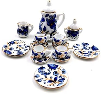 Taponukea 15 Pieces Miniature Tea Sets Porcelain Dollhouse Kitchen Accessories and Furniture 1 12 Scale