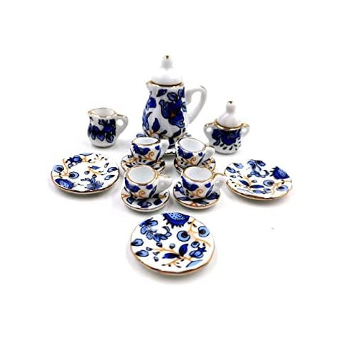 Taponukea 15 Pieces Miniature Tea Sets Porcelain Dollhouse Kitchen Accessories and Furniture 1 12 Scale Cover