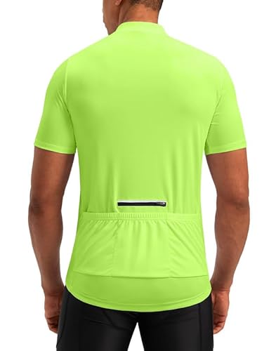 Men's Cycling Jersey Moisture Wicking Short Sleeve Half Zip Bike Road Mountain Biking Bicycle Biker Quick Dry UPF SPF Riding Sun Protection Racing Shirts Zipper Pockets(Fluorescent Green,M)