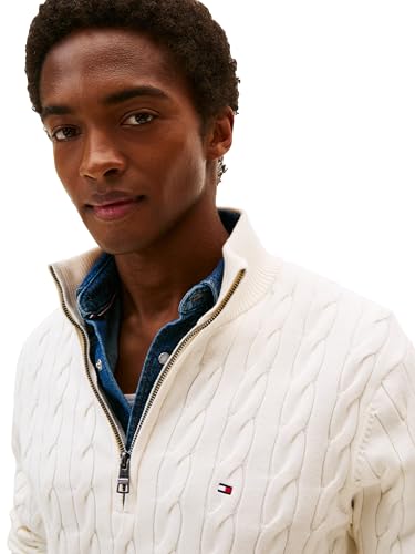 Tommy Hilfiger Men's Lightweight Cable Pullover Quarter Zip Sweater2
