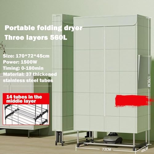 Indoor Heated Clothes Airer, 1500W Electric Clothes Dryer, 3-Tier Foldable Heated Drying Rack Wardrobe with 180 Min Timer, Stainless Steel Clothes Airer Space Saving for Apartment blue - Image 2