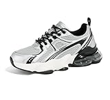 LUCKY STEP Women's Air Cushion Running Shoes Athletic Tennis Sneakers Lightweight Sports Mesh Gym Jogging Workout Walking Shoes(Black/Silver,7 B(M) US)
