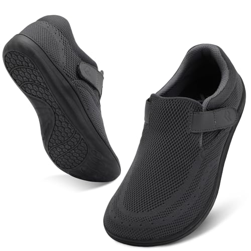 relxfeet Men's Walking Shoes Extra Wide Diabetic Shoes Adjustable Barefoot Slip On Sneakers with Zero Drop Sole for Swollen Feet