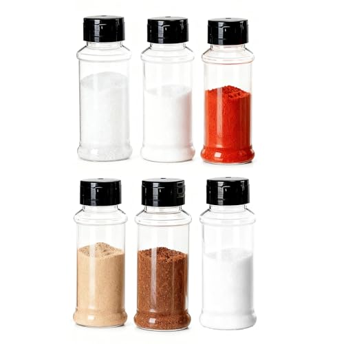Godneei 6 Stück Gewürzstreuer, 150 Ml, Grill Gewüzstreuer Plastik Mit Schwarzem Filterdeckel, Geeignet Für Küche, Grill, Gewürzregal Und Camping im Freien (Transparente Farbe)