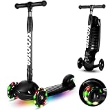 Patinete para niños de 2 a 8 años Diseño Plegable 3 LED Ruedas 4 Posición en Altura Ajustable 5 Opciones de Color 50 kg de Carga (Negro)