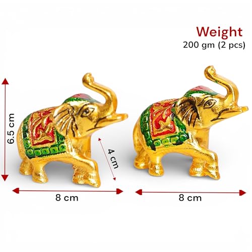 Image of KridayKraft Elephant Set Metal Statue Small Size with Meena Work 2 pcs Set for Showpiece Enhance Your Home,Office Table,Animal Showpiece Figurines,Corporate Gift Article...