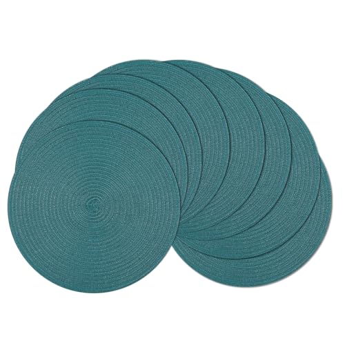 Image of SHACOS Round Placemats Set of 8 Woven Braided Table Placemats 15 inch Circle Place Mats Washable Non Slip Table Mats for Home Wedding Party, Teal Green