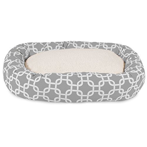 Image of Majestic Pet 24 Inch Links Sherpa Calming Dog Bed Washable - Cozy Soft Round Dog Bed with Spine for Head Support - Fluffy Donut Dog Bed 24x19x7 (inch) - Round Pet Bed Small - GRAY