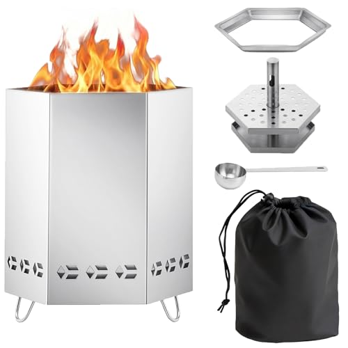 Tabletop Fire Pit, 8.0 x 5.5 in Smokeless Fire Pit with Stand,Small Portable Burning Table Top Firepit Fueled by Wood & Pellet,Low Smoke Camping Stove for Outdoor Patio & Indoor with Carry Bag