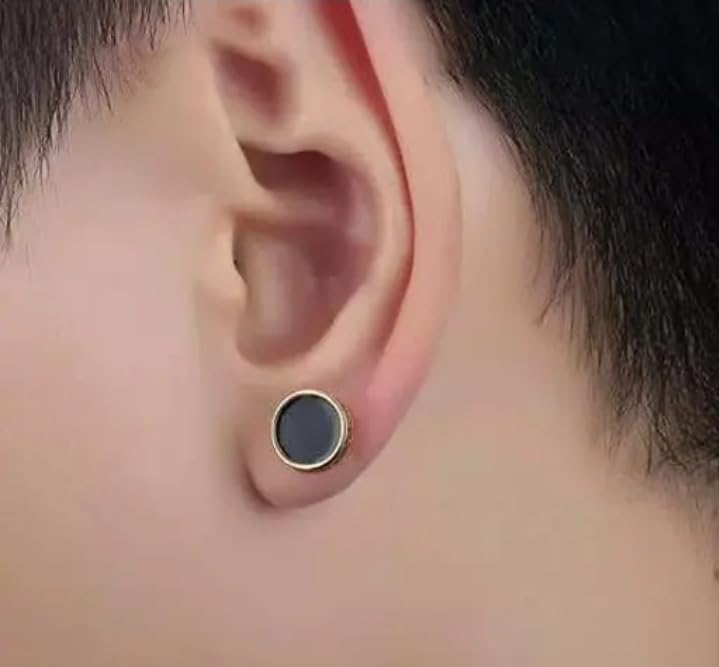 t trendy mart Round Stud Earrings for Men and Boys, Gold Toned Black, Stainless Steel, Fashion Accessory-picture-38