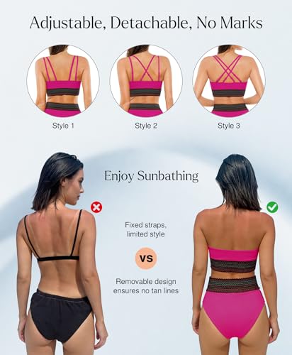Popilush Tummy Control Swimsuits for Women High Waisted Bikini Sets Shapewear Two Piece Boho Bathing Suit 4 Way Wear Beach and Pool Size XS Color Purple — view 2