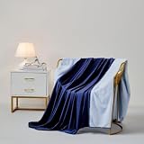 Double-Sided Usable,Ice Silk &Faux Fur Cooling Blanket,Lightweight,Soft Throw Blanket,Ideal for Couch and Bed,Suitable for All Seasons, for Women,Men (Navy Blue&Light Blue, 50 * 60)