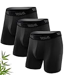 YESWEL Mens Bamboo Boxers, Longer Leg Boxer Shorts M with Fly, Anti - Chafing Underwear Trunks, No Itchy Labels Underpants Pack of 3 Black