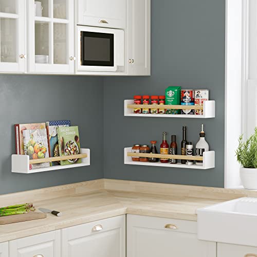 Wallniture 24" Madrid Bookshelf For Kids Room Decor Floating Shelves Nursery Storage Kids Bookshelf Wall Kitchen Organization Set Of 3, White #TOP4