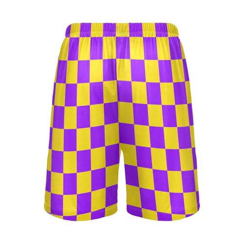 Men's Yellow and Purple Buffalo Checkered Pajama Shorts with Pocket and Drawstring S2